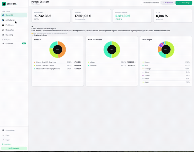 LocalFolio Demo — ETF Portfolio lokal im Browser verwalten